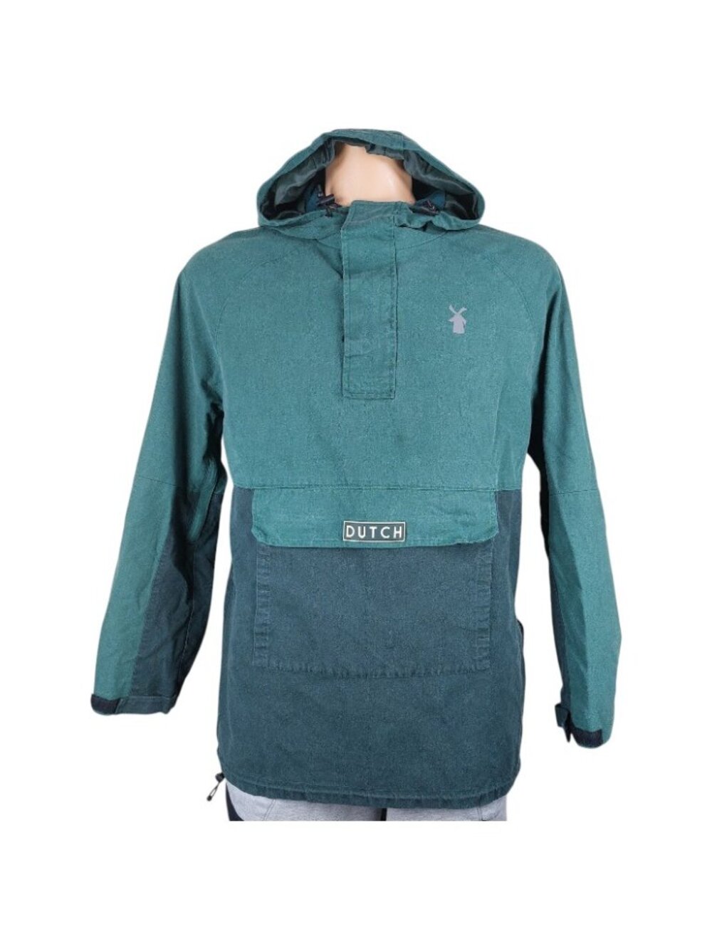 Dutch Bros Men's Dark Teal Hooded Front Patch Anorak Basic Jacket Size XL